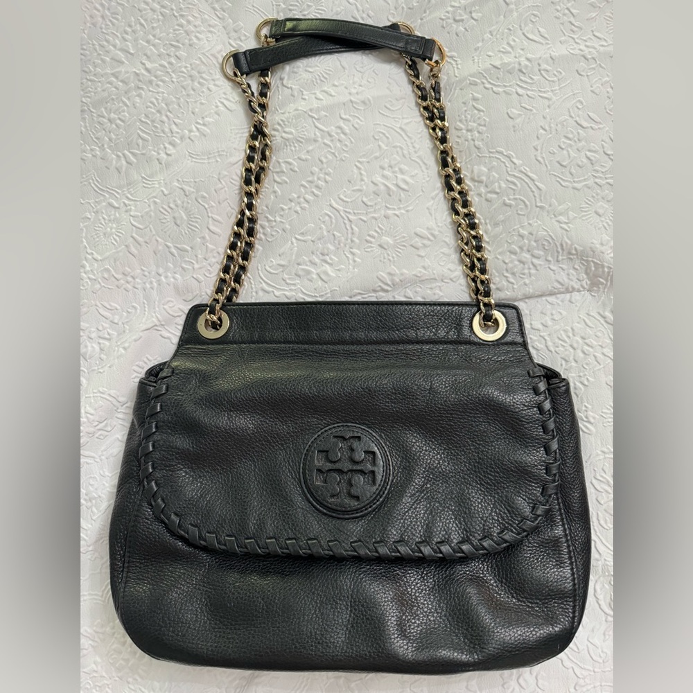 Tory Burch Black Woven Crossbody Gold Hardware